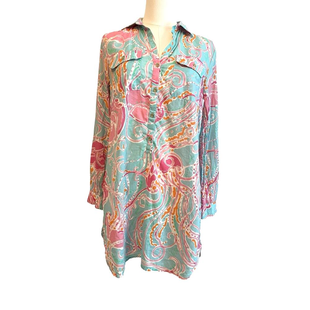 Lilly Pulitzer Shirt Womens Top XS Captiva Tunic Jellies Be Jammin Coastal‎